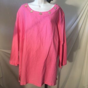 Orchadia Womans tunic w shell buttons halfbcollar